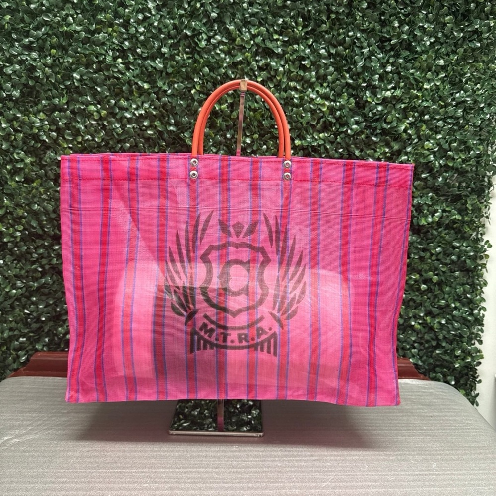 Vibrant Pink and Orange Tote Bag with Glossy Finish
